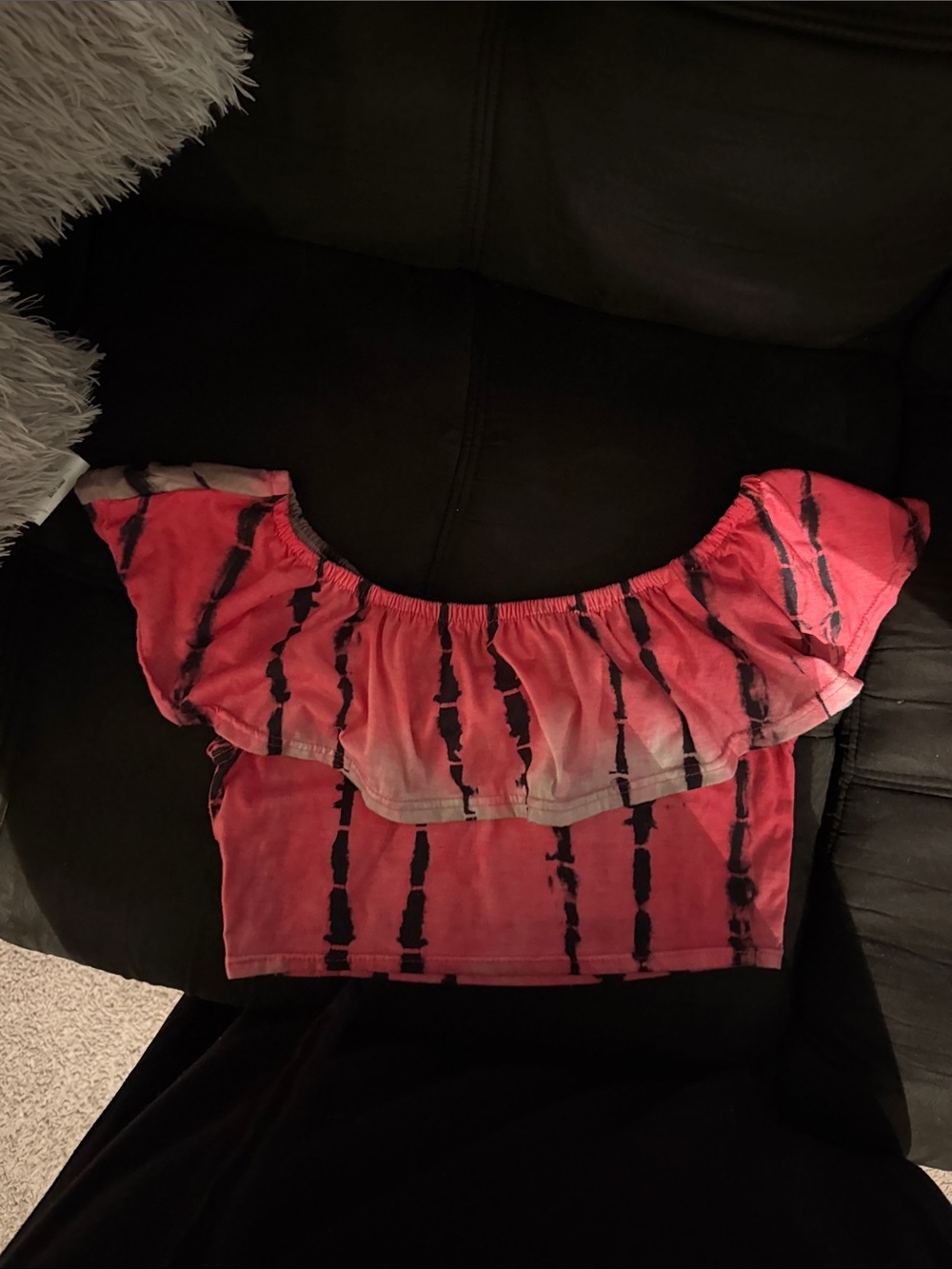 Women’s Off-Shoulder Ruffle Crop Top - Pink Tie-Dye
